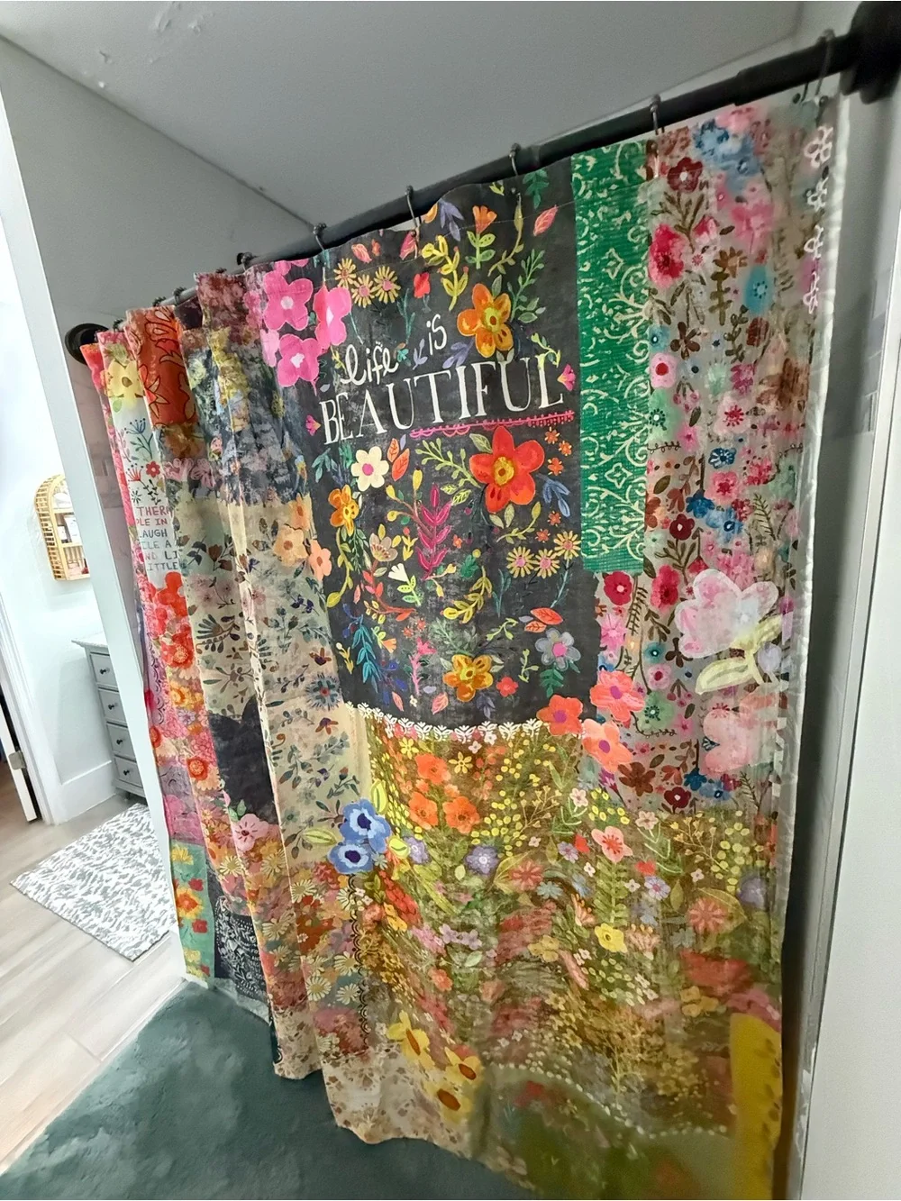 NATURAL LIFE Colorful Patchwork Floral Shower Curtain - Multicolor